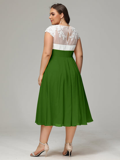 Tea-length Cap Sleeves Chiffon Bridesmaid Dress Plus Size