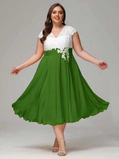 Tea-length Cap Sleeves Chiffon Bridesmaid Dress Plus Size