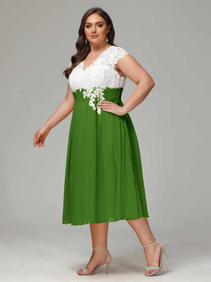 Tea-length Cap Sleeves Chiffon Bridesmaid Dress Plus Size