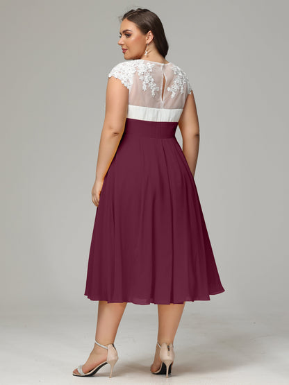 Tea-length Cap Sleeves Chiffon Bridesmaid Dress Plus Size