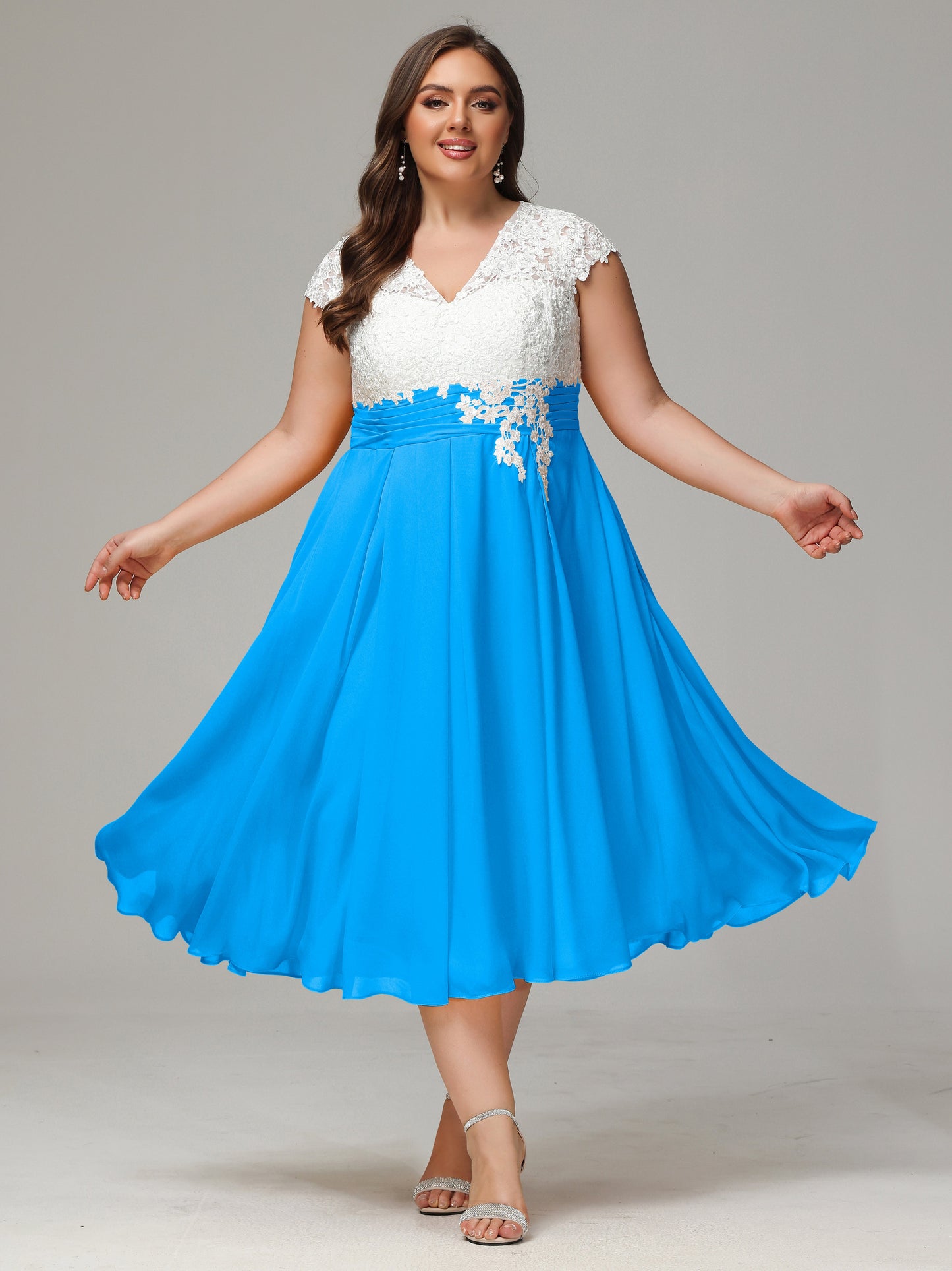 Tea-length Cap Sleeves Chiffon Bridesmaid Dress Plus Size