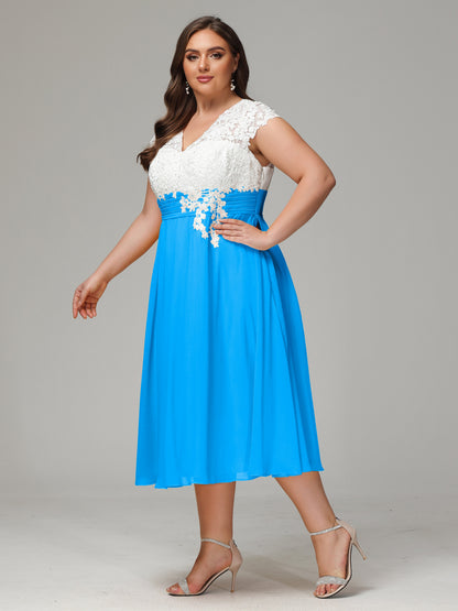 Tea-length Cap Sleeves Chiffon Bridesmaid Dress Plus Size