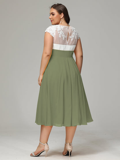 Tea-length Cap Sleeves Chiffon Bridesmaid Dress Plus Size