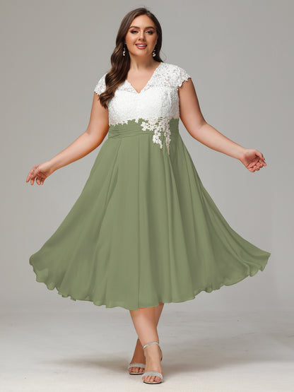 Tea-length Cap Sleeves Chiffon Bridesmaid Dress Plus Size