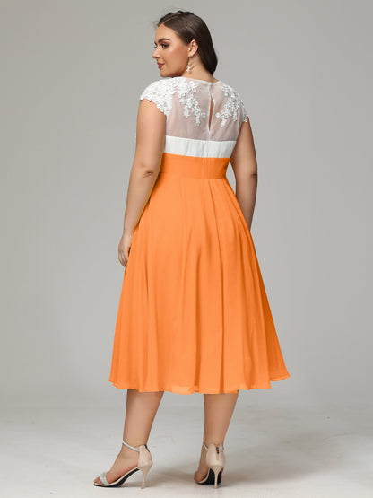 Tea-length Cap Sleeves Chiffon Bridesmaid Dress Plus Size