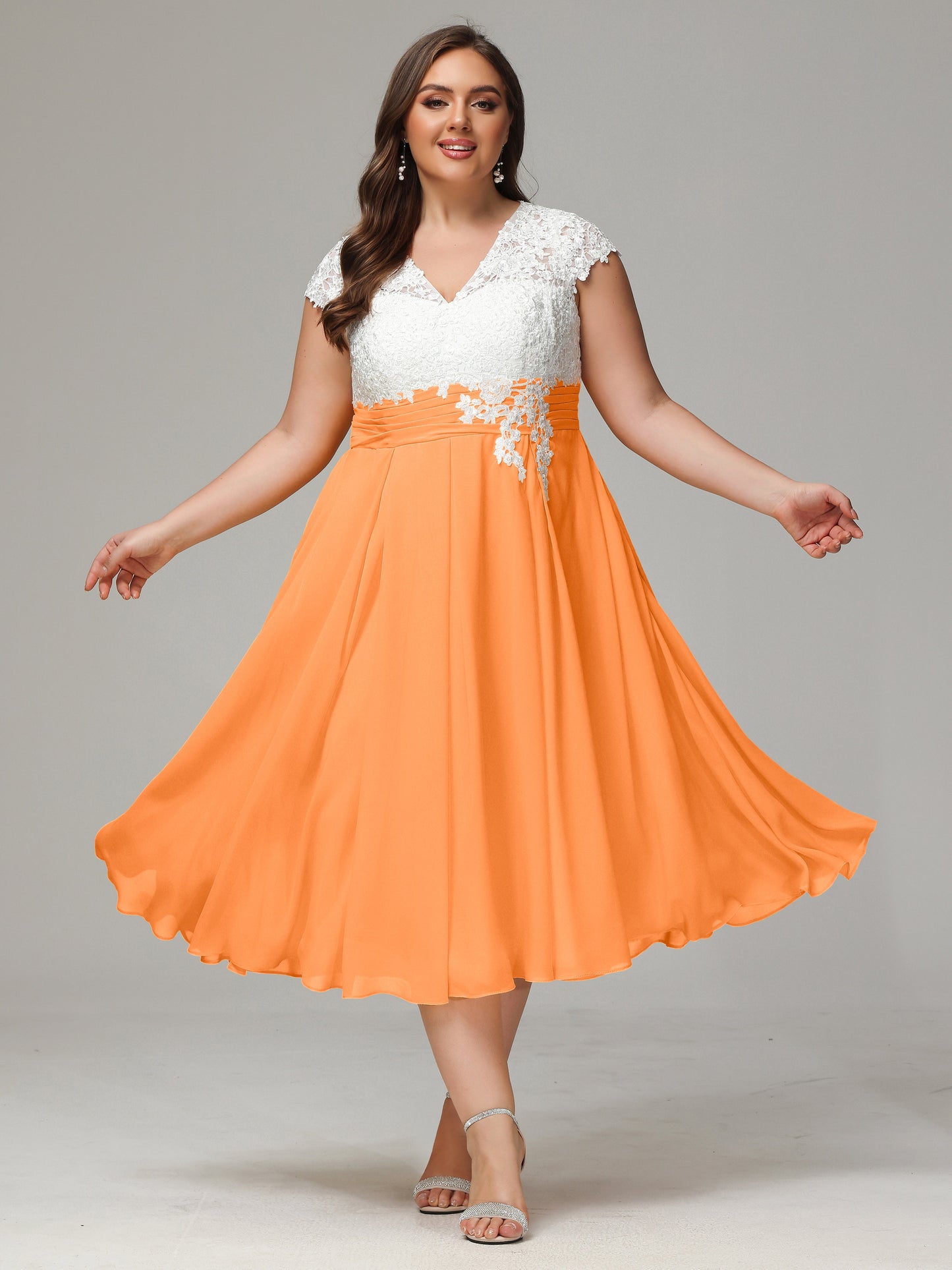 Tea-length Cap Sleeves Chiffon Bridesmaid Dress Plus Size