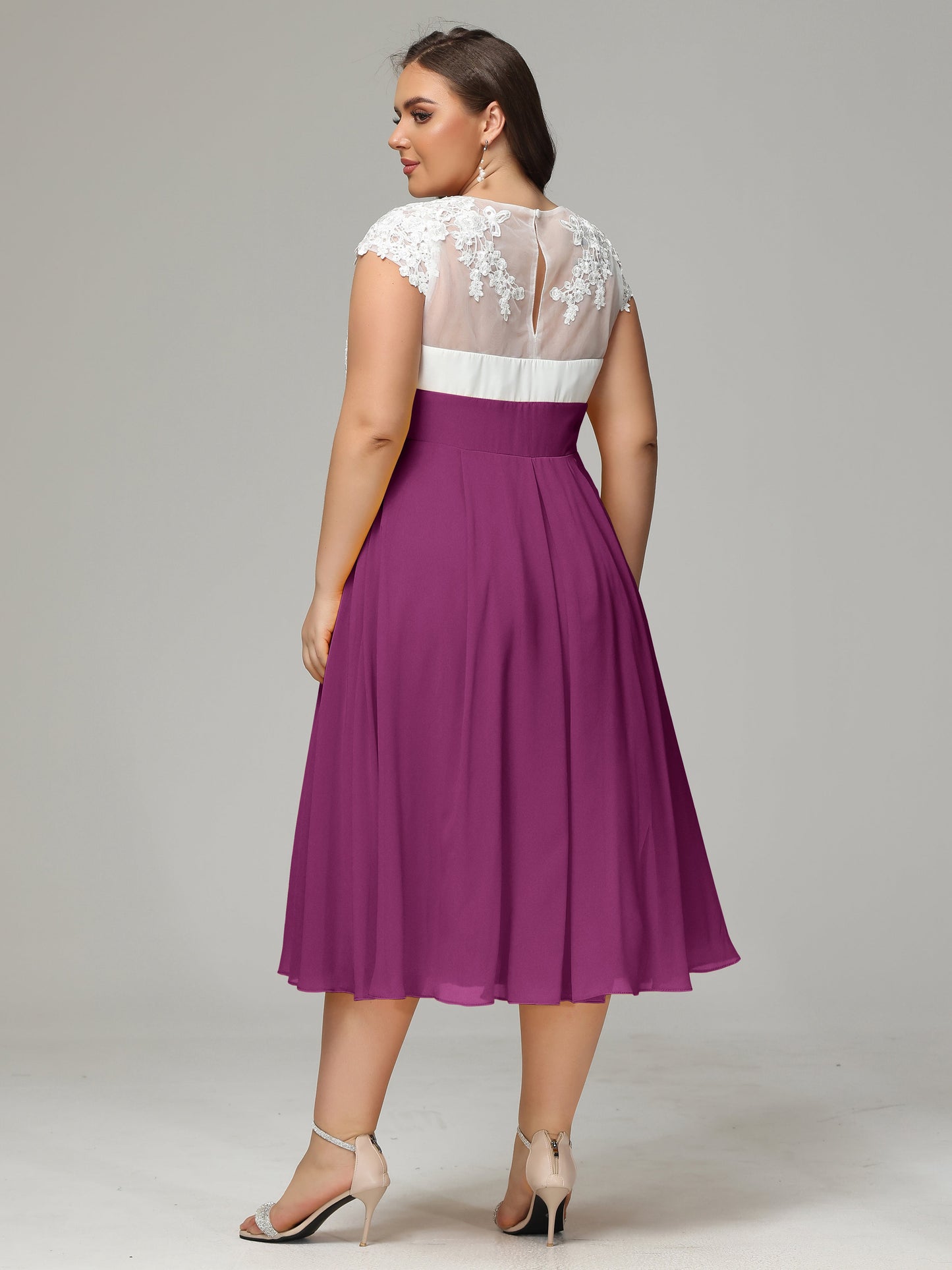Tea-length Cap Sleeves Chiffon Bridesmaid Dress Plus Size