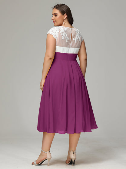 Tea-length Cap Sleeves Chiffon Bridesmaid Dress Plus Size