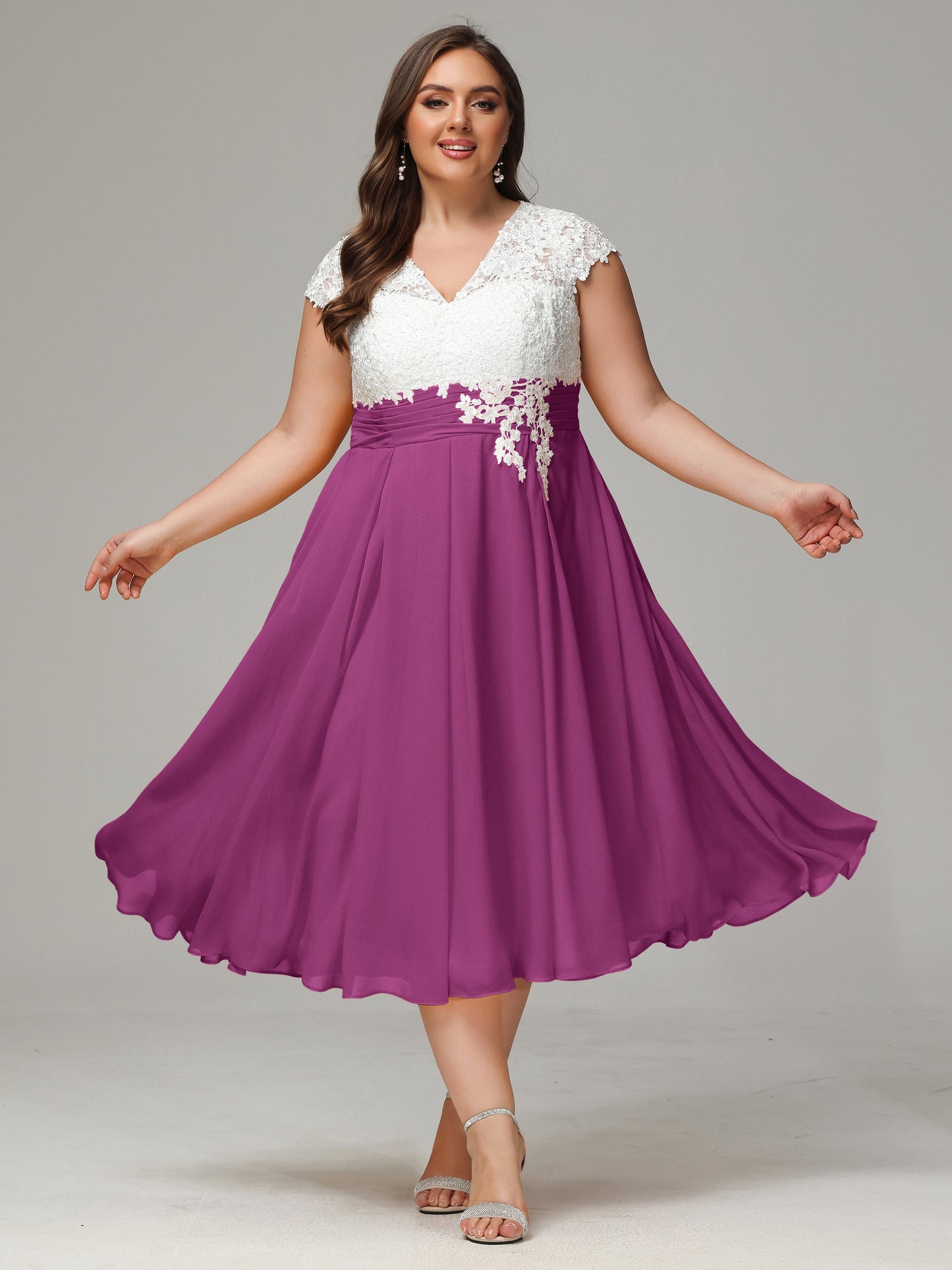 Tea-length Cap Sleeves Chiffon Bridesmaid Dress Plus Size