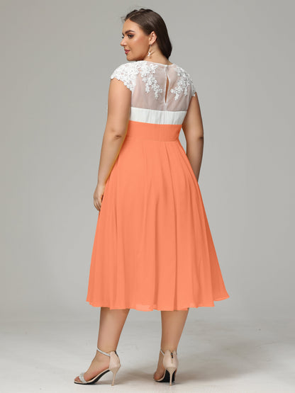Tea-length Cap Sleeves Chiffon Bridesmaid Dress Plus Size