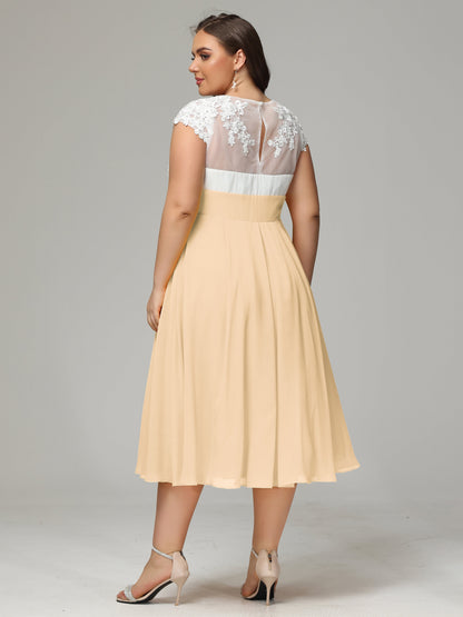 Tea-length Cap Sleeves Chiffon Bridesmaid Dress Plus Size