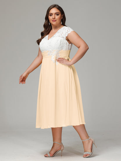 Tea-length Cap Sleeves Chiffon Bridesmaid Dress Plus Size