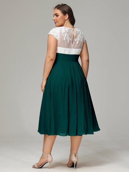 Tea-length Cap Sleeves Chiffon Bridesmaid Dress Plus Size