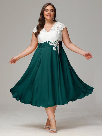 Tea-length Cap Sleeves Chiffon Bridesmaid Dress Plus Size