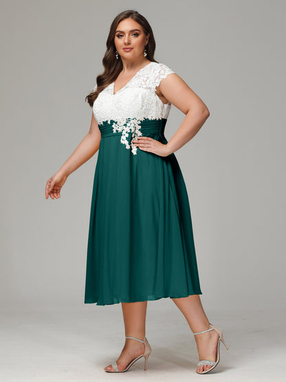 Tea-length Cap Sleeves Chiffon Bridesmaid Dress Plus Size