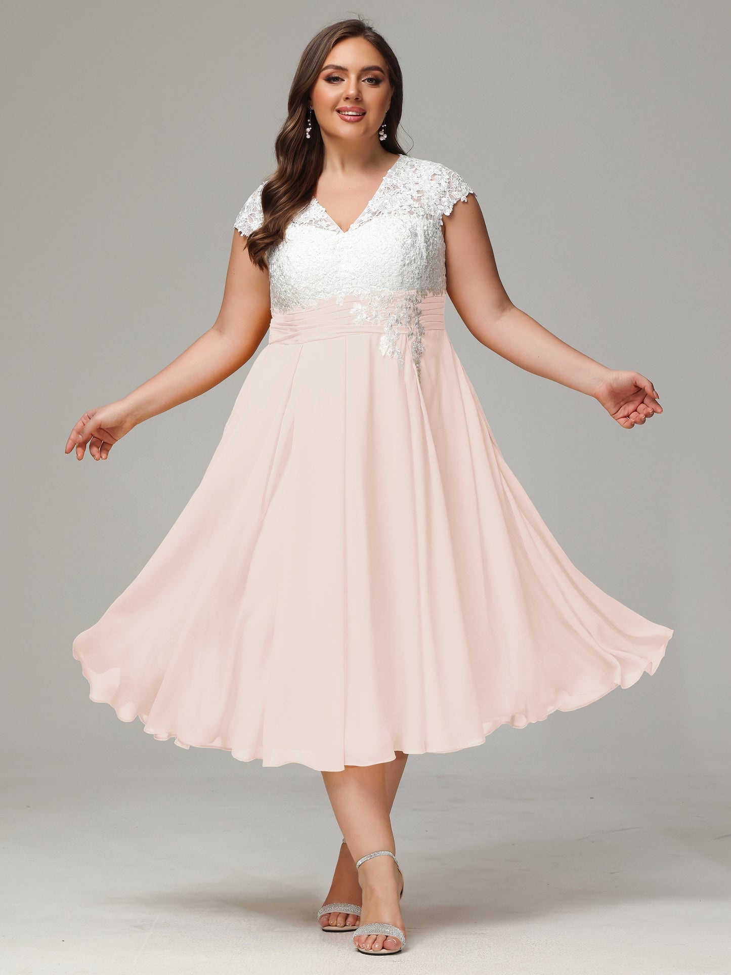 Tea-length Cap Sleeves Chiffon Bridesmaid Dress Plus Size
