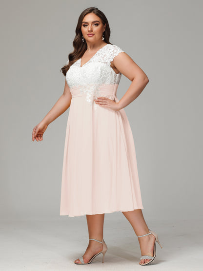 Tea-length Cap Sleeves Chiffon Bridesmaid Dress Plus Size