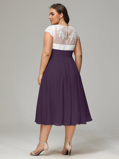 Tea-length Cap Sleeves Chiffon Bridesmaid Dress Plus Size