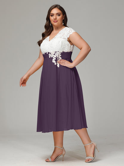Tea-length Cap Sleeves Chiffon Bridesmaid Dress Plus Size