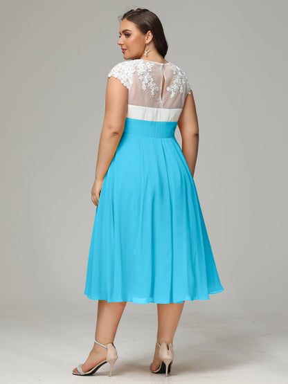 Tea-length Cap Sleeves Chiffon Bridesmaid Dress Plus Size