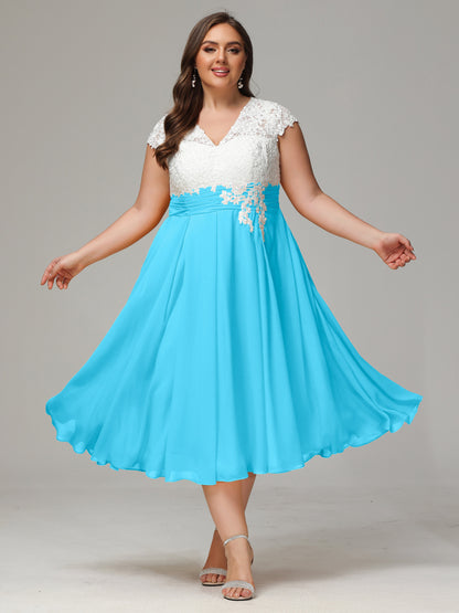 Tea-length Cap Sleeves Chiffon Bridesmaid Dress Plus Size