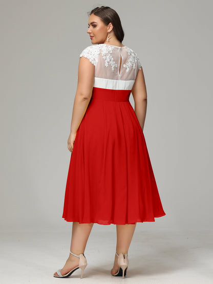 Tea-length Cap Sleeves Chiffon Bridesmaid Dress Plus Size