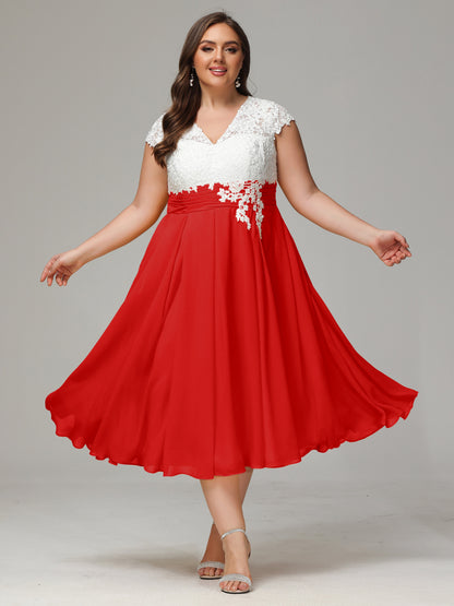 Tea-length Cap Sleeves Chiffon Bridesmaid Dress Plus Size