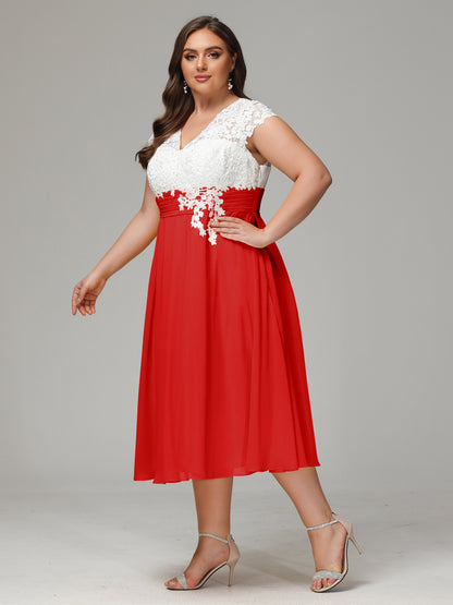 Tea-length Cap Sleeves Chiffon Bridesmaid Dress Plus Size