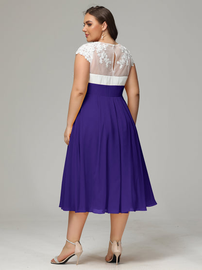 Tea-length Cap Sleeves Chiffon Bridesmaid Dress Plus Size