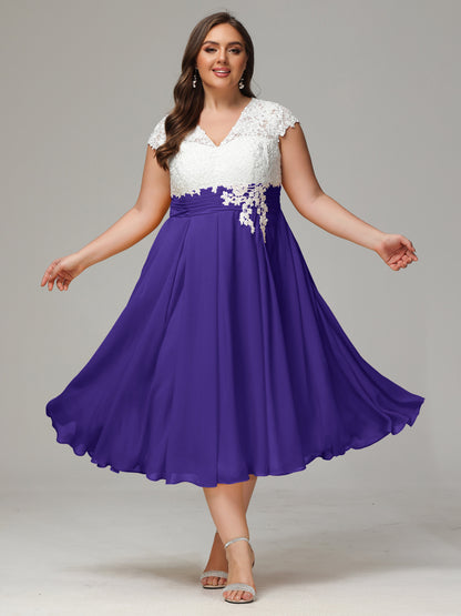 Tea-length Cap Sleeves Chiffon Bridesmaid Dress Plus Size