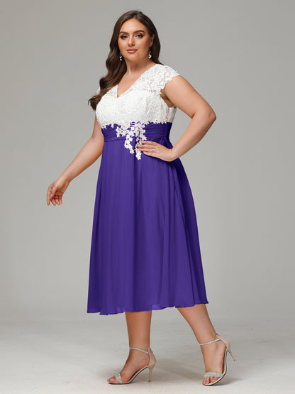Tea-length Cap Sleeves Chiffon Bridesmaid Dress Plus Size