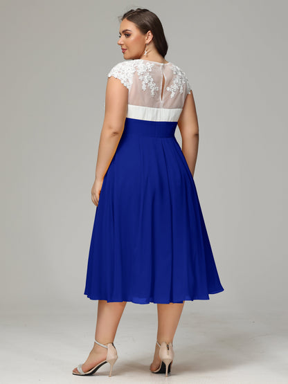 Tea-length Cap Sleeves Chiffon Bridesmaid Dress Plus Size