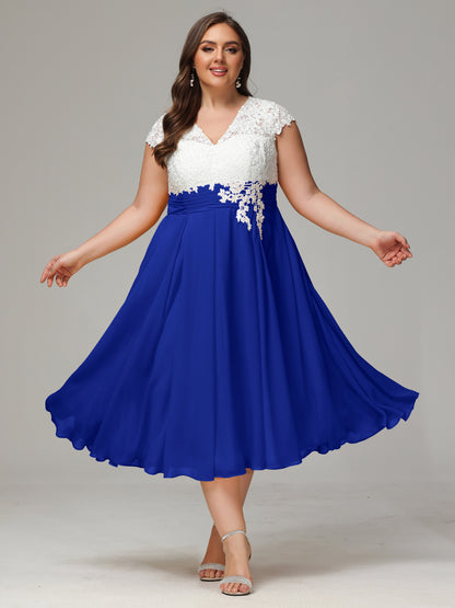 Tea-length Cap Sleeves Chiffon Bridesmaid Dress Plus Size