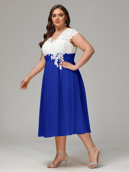 Tea-length Cap Sleeves Chiffon Bridesmaid Dress Plus Size