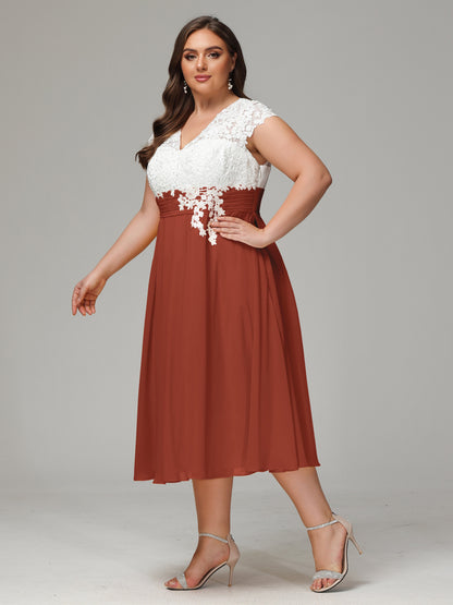 Tea-length Cap Sleeves Chiffon Bridesmaid Dress Plus Size