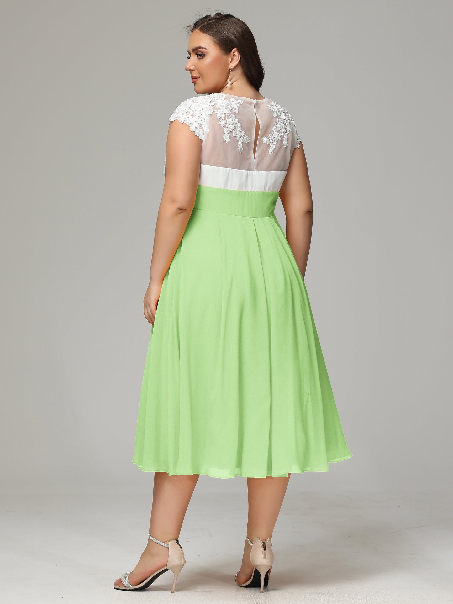 Tea-length Cap Sleeves Chiffon Bridesmaid Dress Plus Size