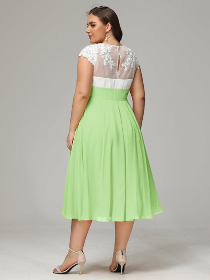 Tea-length Cap Sleeves Chiffon Bridesmaid Dress Plus Size