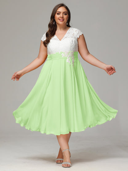 Tea-length Cap Sleeves Chiffon Bridesmaid Dress Plus Size