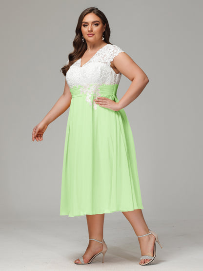 Tea-length Cap Sleeves Chiffon Bridesmaid Dress Plus Size