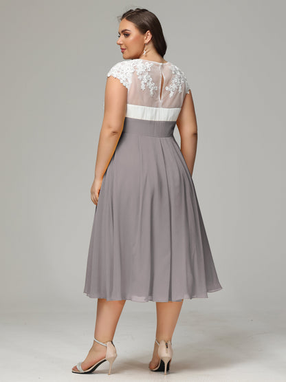 Tea-length Cap Sleeves Chiffon Bridesmaid Dress Plus Size