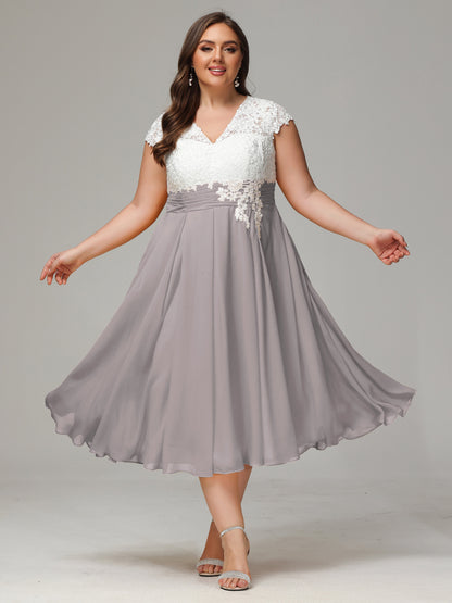 Tea-length Cap Sleeves Chiffon Bridesmaid Dress Plus Size