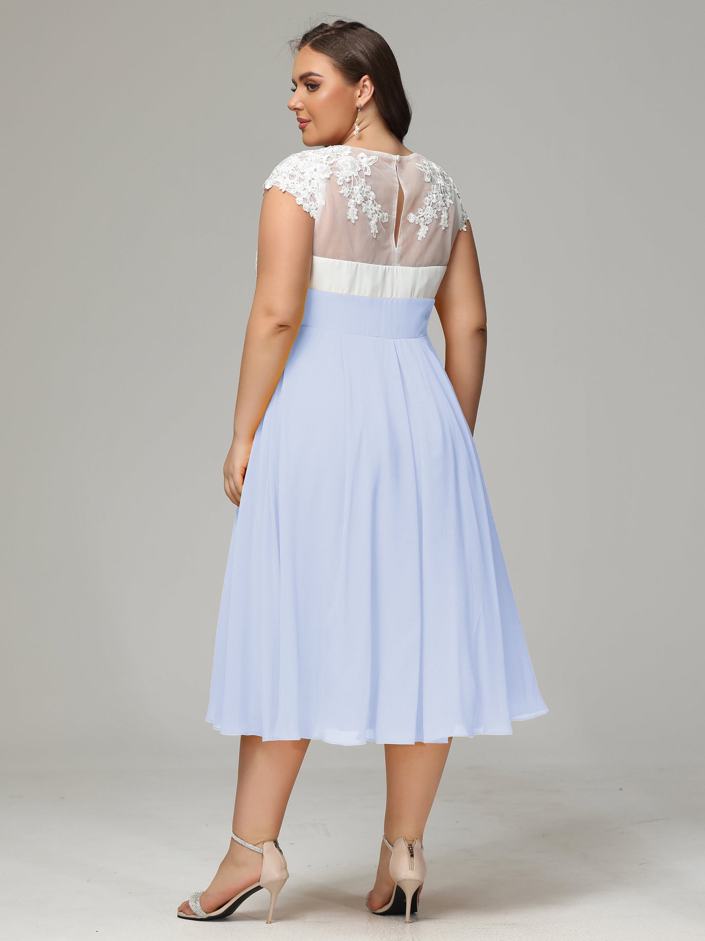 Tea-length Cap Sleeves Chiffon Bridesmaid Dress Plus Size