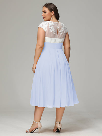 Tea-length Cap Sleeves Chiffon Bridesmaid Dress Plus Size