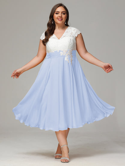 Tea-length Cap Sleeves Chiffon Bridesmaid Dress Plus Size