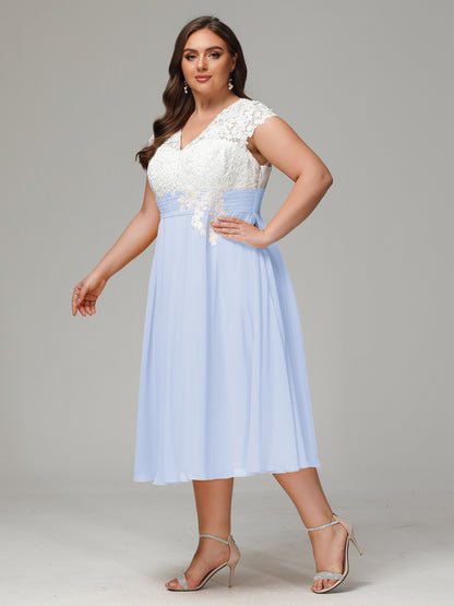 Tea-length Cap Sleeves Chiffon Bridesmaid Dress Plus Size