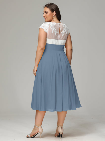 Tea-length Cap Sleeves Chiffon Bridesmaid Dress Plus Size
