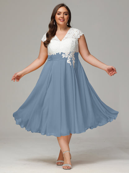 Tea-length Cap Sleeves Chiffon Bridesmaid Dress Plus Size