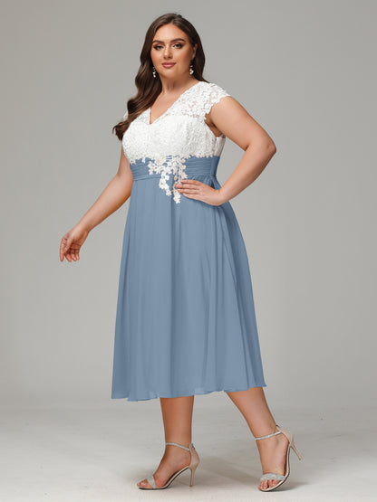 Tea-length Cap Sleeves Chiffon Bridesmaid Dress Plus Size