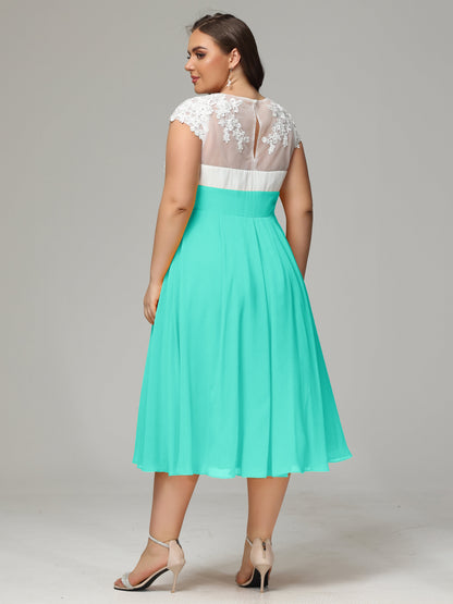 Tea-length Cap Sleeves Chiffon Bridesmaid Dress Plus Size