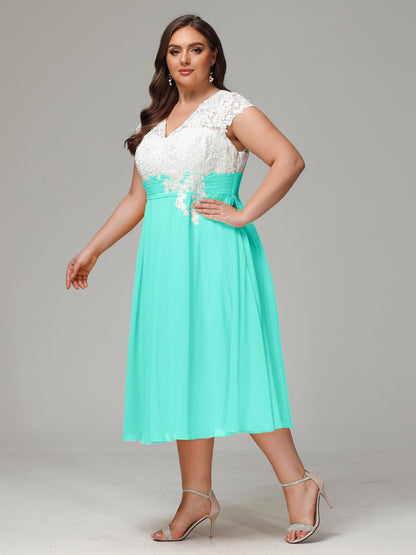 Tea-length Cap Sleeves Chiffon Bridesmaid Dress Plus Size